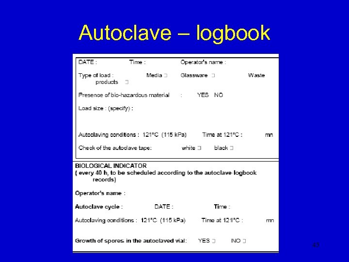 Autoclave – logbook 45 