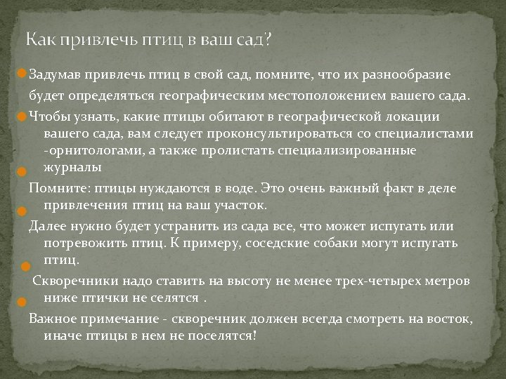 Задумав привлечь птиц в свой сад, помните, что их разнообразие будет определяться географическим местоположением