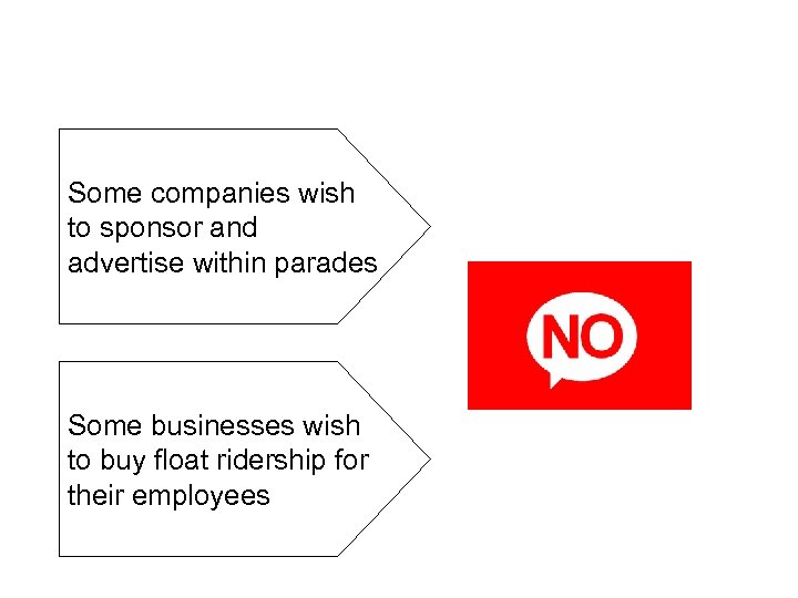 Some companies wish to sponsor and advertise within parades Some businesses wish to buy
