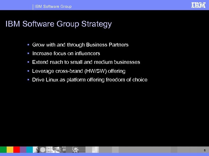 IBM Software Group Strategy § Grow with and through Business Partners § Increase focus