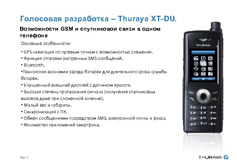 Голосовая разработка – Thuraya XT-DUAL Возможности GSM и спутниковой связи в одном телефоне Основные