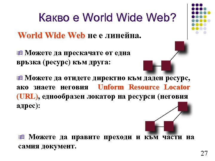 Какво е World Wide Web? World Wide Web не е линейна. Можете да прескачате