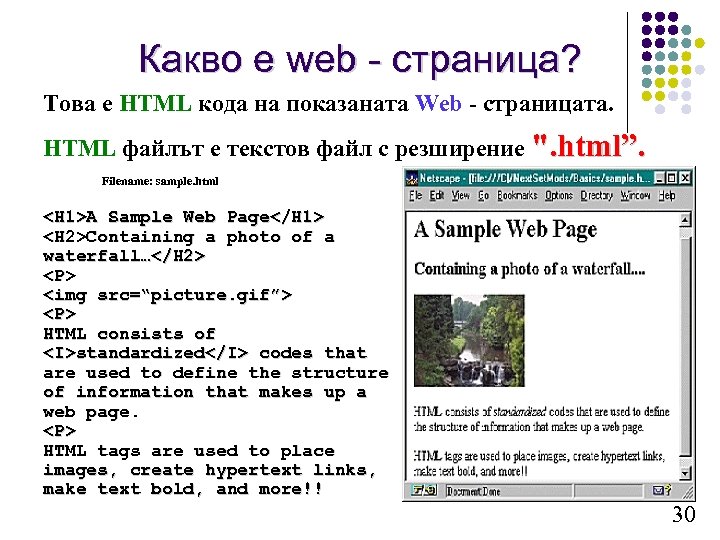 Какво е web - страница? Това е HTML кода на показаната Web - страницата.