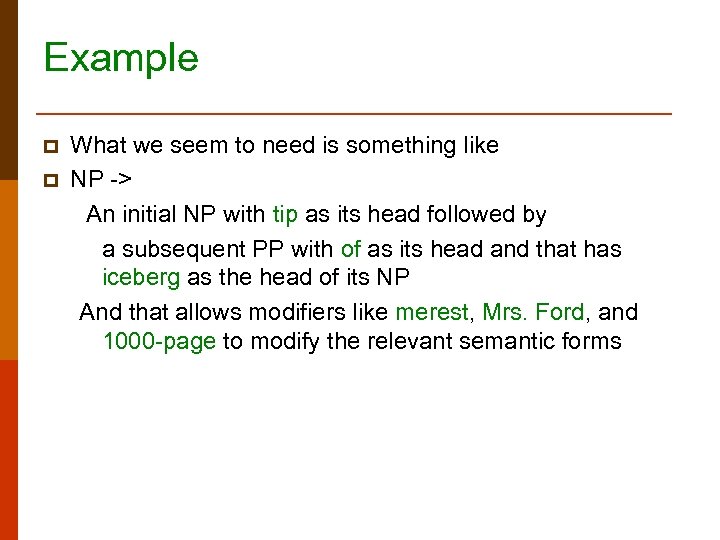 Example p p What we seem to need is something like NP -> An