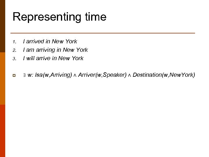 Representing time 3. I arrived in New York I am arriving in New York