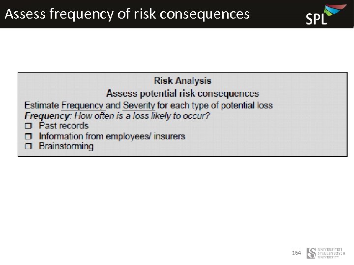 Assess frequency of risk consequences 164 