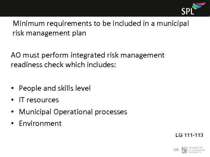 Minimum requirements to be included in a municipal risk management plan AO must perform