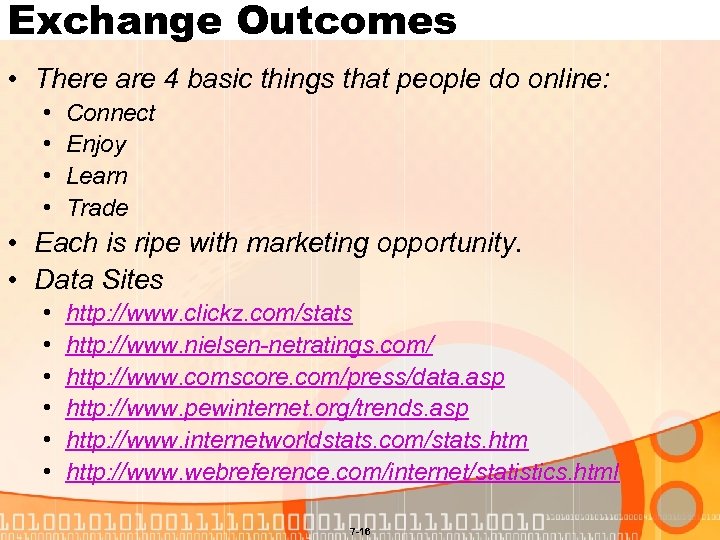 Exchange Outcomes • There are 4 basic things that people do online: • •
