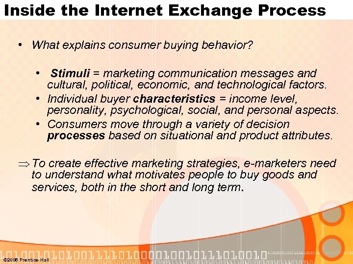 Inside the Internet Exchange Process • What explains consumer buying behavior? • Stimuli =