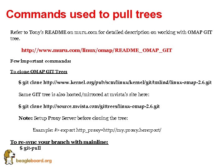 Commands used to pull trees Refer to Tony’s README on muru. com for detailed