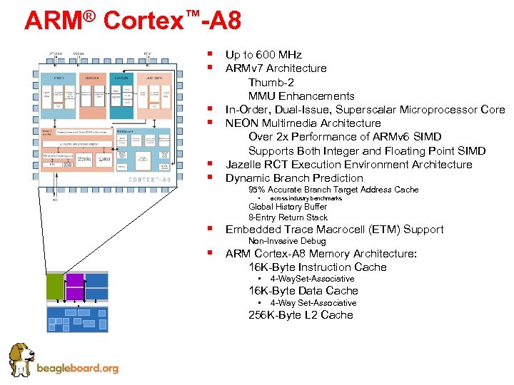 ARM® Cortex™-A 8 § § § Up to 600 MHz ARMv 7 Architecture §