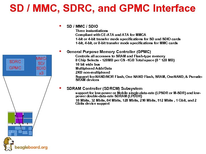 SD / MMC, SDRC, and GPMC Interface § § SDRC GPMC MMC/ SDIO x