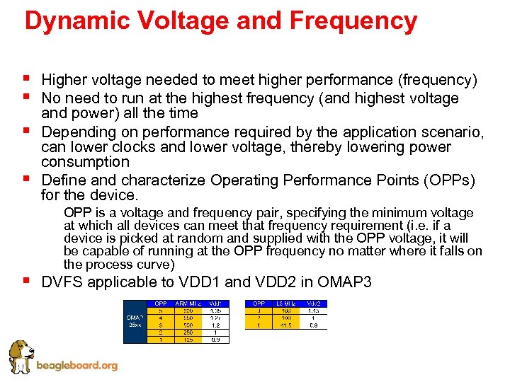 Dynamic Voltage and Frequency § § Higher voltage needed to meet higher performance (frequency)