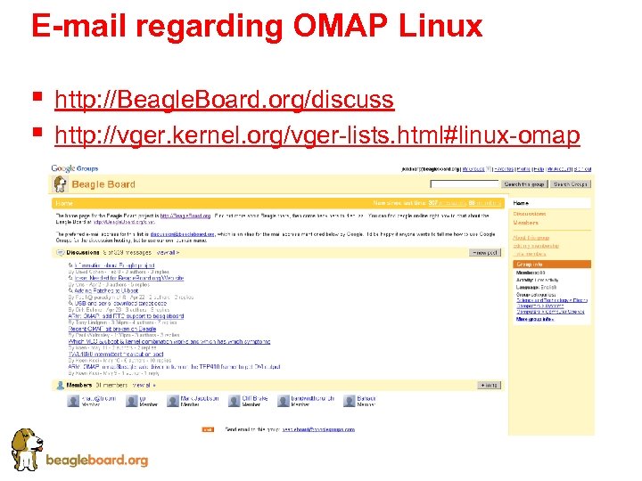 E-mail regarding OMAP Linux § § http: //Beagle. Board. org/discuss http: //vger. kernel. org/vger-lists.