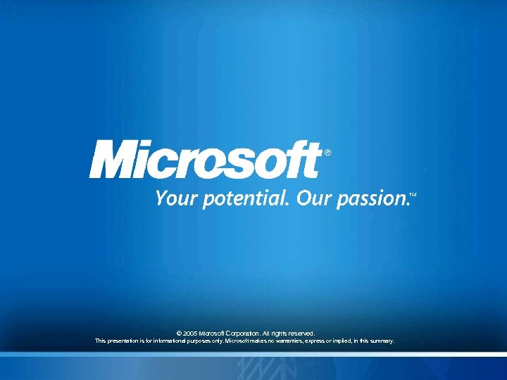 © 2005 Microsoft Corporation. All rights reserved. This presentation is for informational purposes only.