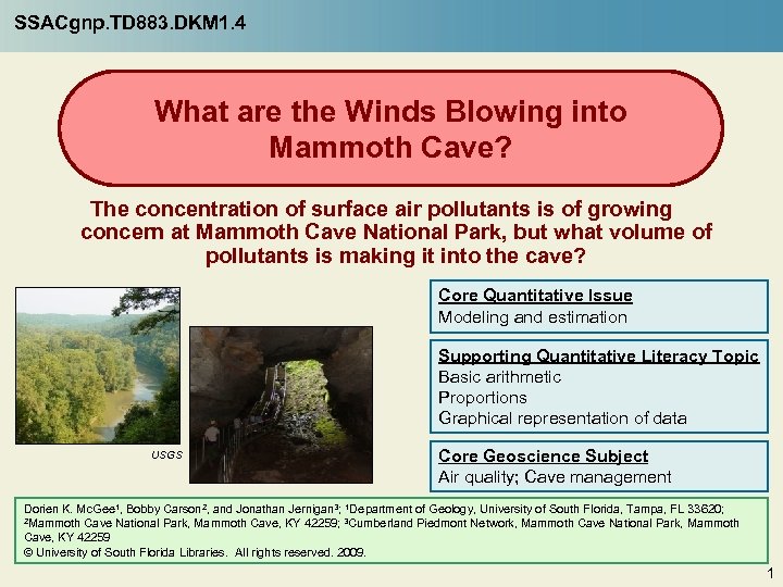 SSACgnp. TD 883. DKM 1. 4 What are the Winds Blowing into Mammoth Cave?