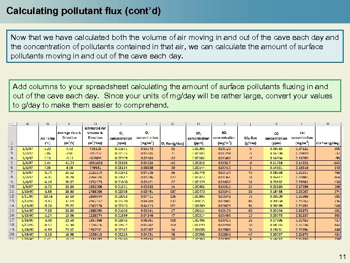 Calculating pollutant flux (cont’d) Now that we have calculated both the volume of air
