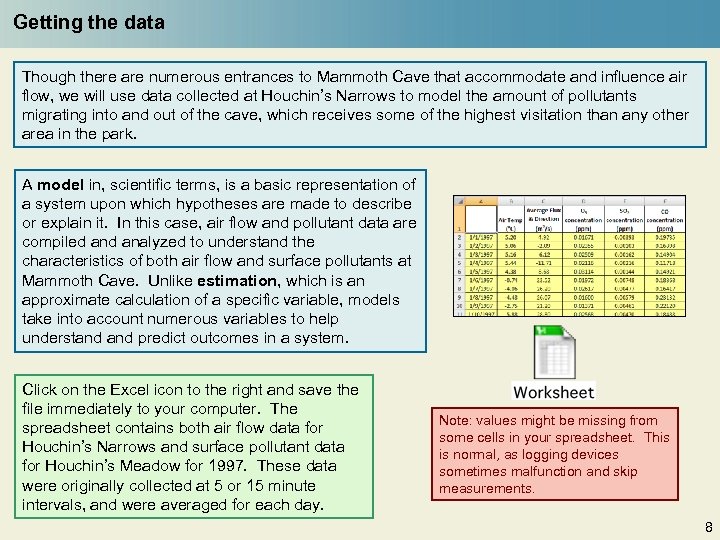 Getting the data Though there are numerous entrances to Mammoth Cave that accommodate and