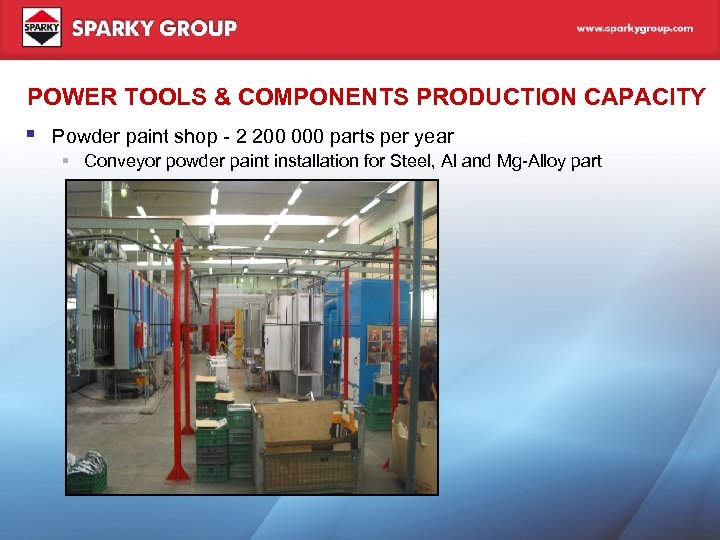 POWER TOOLS & COMPONENTS PRODUCTION CAPACITY Powder paint shop - 2 200 000 parts