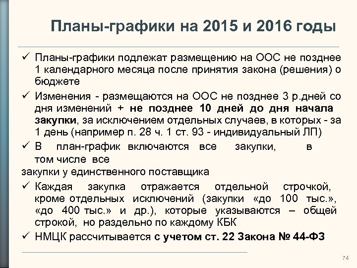 Планы-графики на 2015 и 2016 годы Планы-графики подлежат размещению на ООС не позднее 1