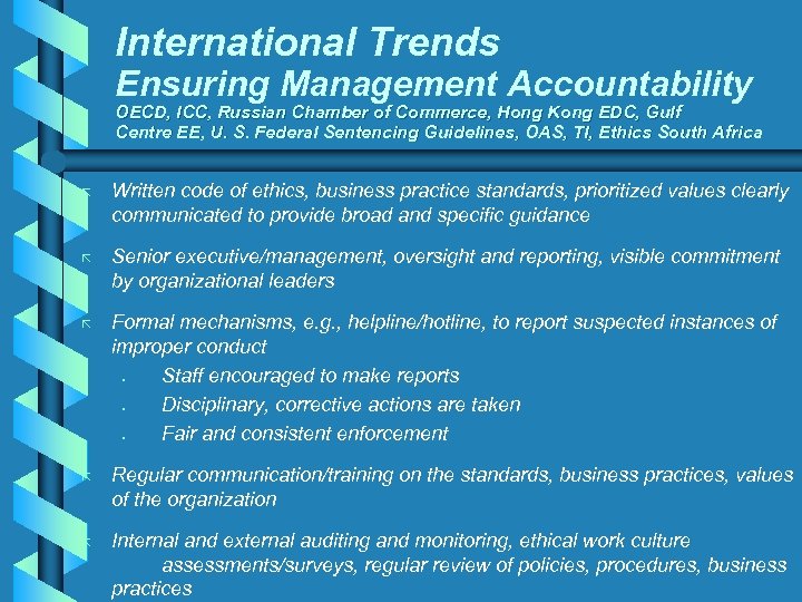 International Trends Ensuring Management Accountability OECD, ICC, Russian Chamber of Commerce, Hong Kong EDC,