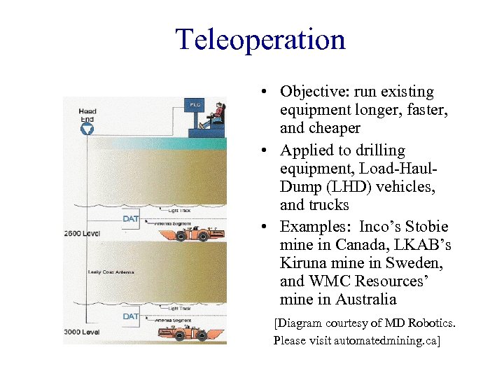 Teleoperation • Objective: run existing equipment longer, faster, and cheaper • Applied to drilling