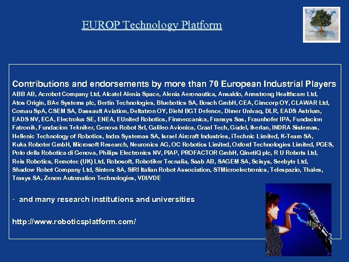 EUROP Technology Platform Contributions and endorsements by more than 70 European Industrial Players ABB