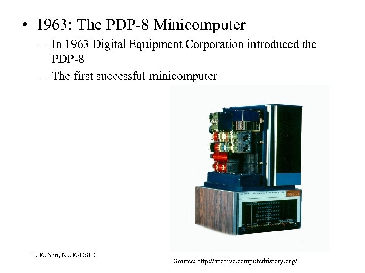  • 1963: The PDP-8 Minicomputer – In 1963 Digital Equipment Corporation introduced the