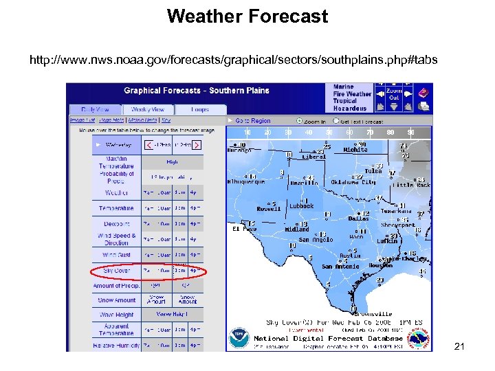 Weather Forecast http: //www. nws. noaa. gov/forecasts/graphical/sectors/southplains. php#tabs 21 