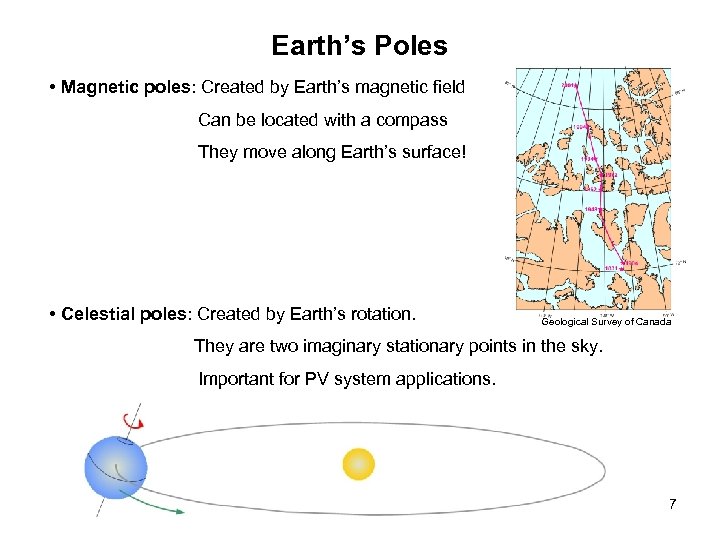 Earth’s Poles • Magnetic poles: Created by Earth’s magnetic field Can be located with