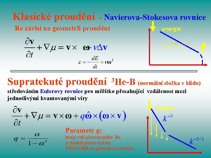 Klasické proudění - Navierova-Stokesova rovnice Re závisí na geometrii proudění energie Supratekuté proudění 3