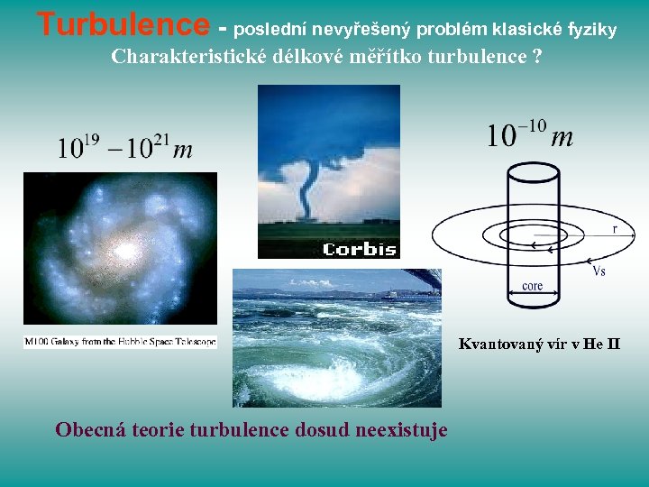 Turbulence - poslední nevyřešený problém klasické fyziky Charakteristické délkové měřítko turbulence ? Kvantovaný vír