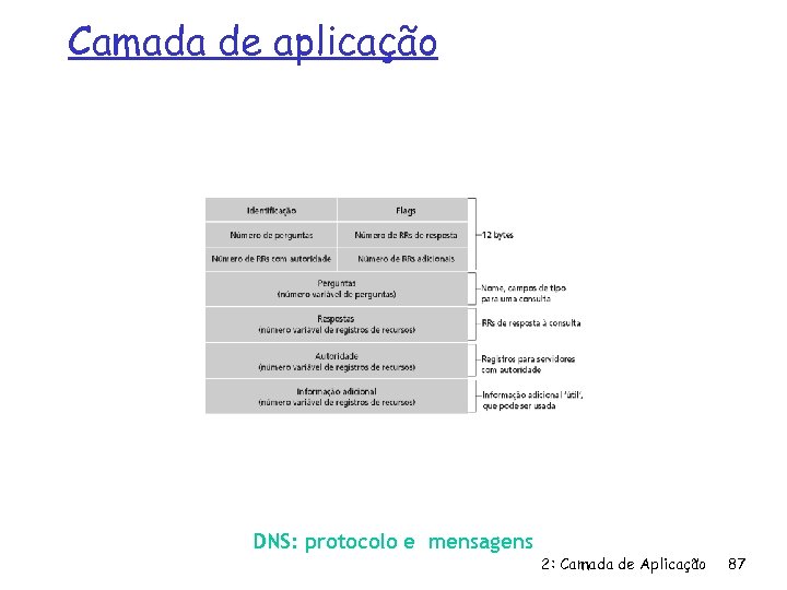 Camada de aplicação DNS: protocolo e mensagens 2: Camada de Aplicação 87 