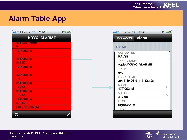 The European X-Ray Laser Project XFEL X-Ray Free-Electron Laser Alarm Table App Bastian Knerr,
