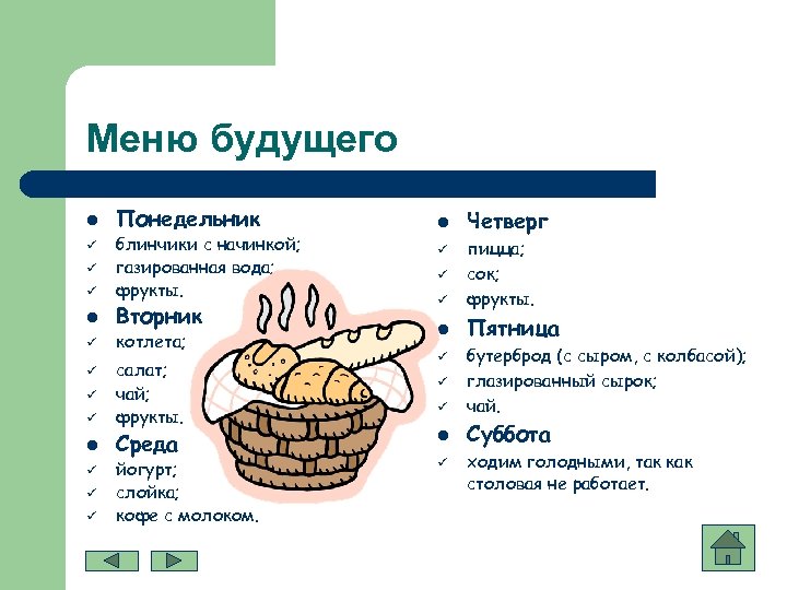 Меню будущего l ü ü ü ü l ü ü ü Понедельник блинчики с