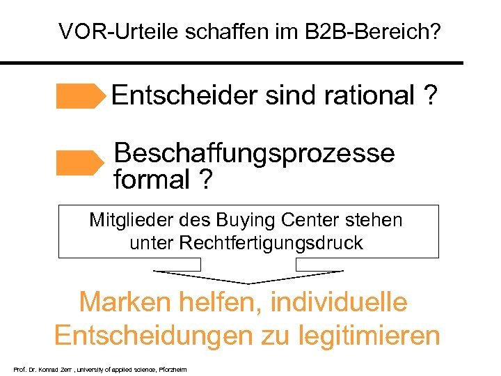 VOR-Urteile schaffen im B 2 B-Bereich? Entscheider sind rational ? Beschaffungsprozesse formal ? Mitglieder