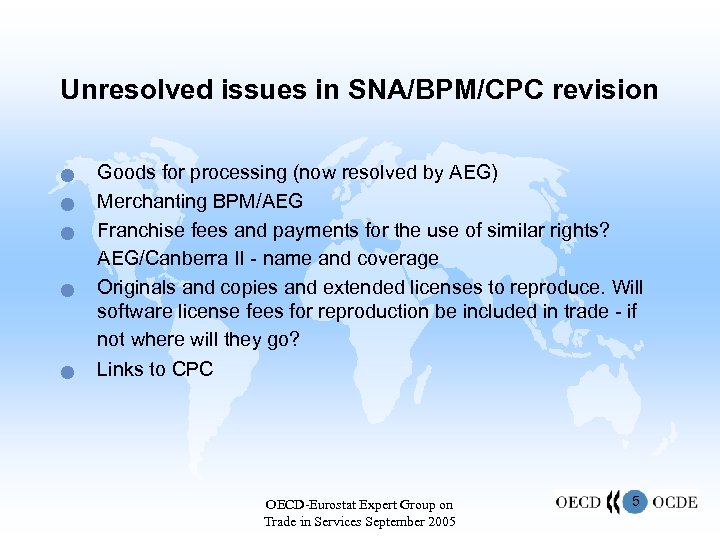 Unresolved issues in SNA/BPM/CPC revision n n Goods for processing (now resolved by AEG)