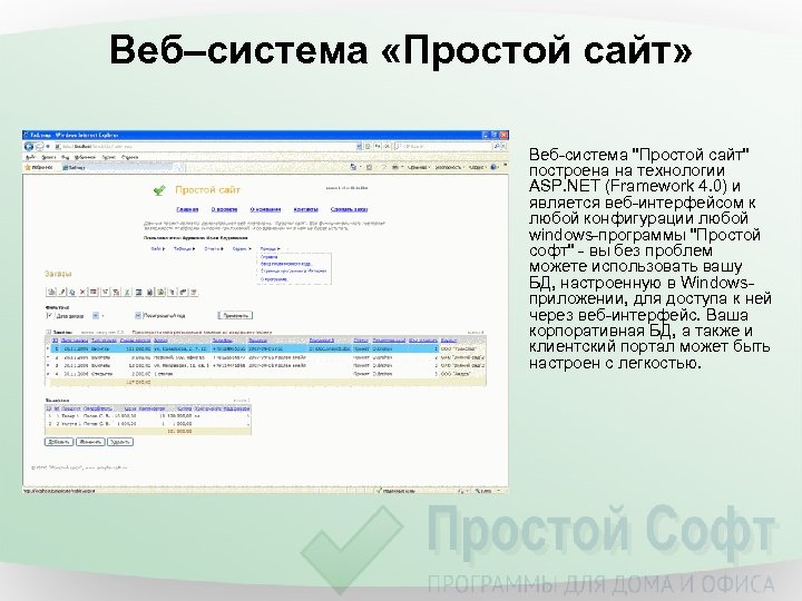 Веб–система «Простой сайт» Веб-система "Простой сайт" построена на технологии ASP. NET (Framework 4. 0)