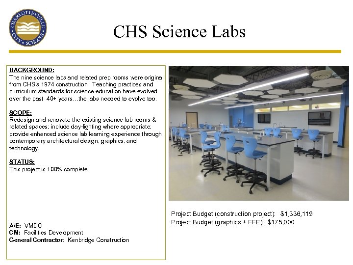 CHS Science Labs BACKGROUND: The nine science labs and related prep rooms were original