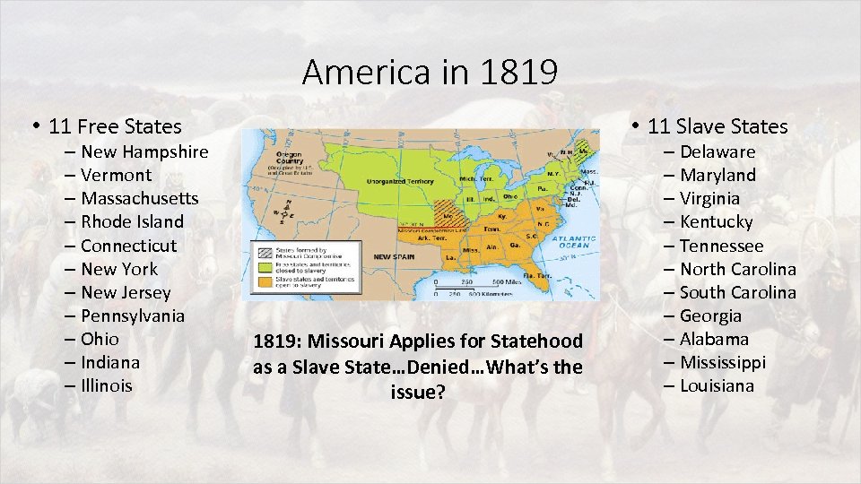 America in 1819 • 11 Free States – New Hampshire – Vermont – Massachusetts