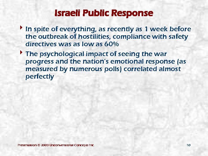 Israeli Public Response 4 In spite of everything, as recently as 1 week before