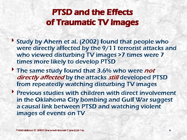 PTSD and the Effects of Traumatic TV Images 4 Study by Ahern et al.