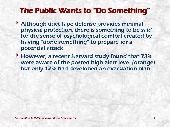 The Public Wants to “Do Something” 4 Although duct tape defense provides minimal physical