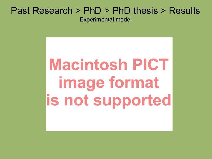 Past Research > Ph. D thesis > Results Experimental model 