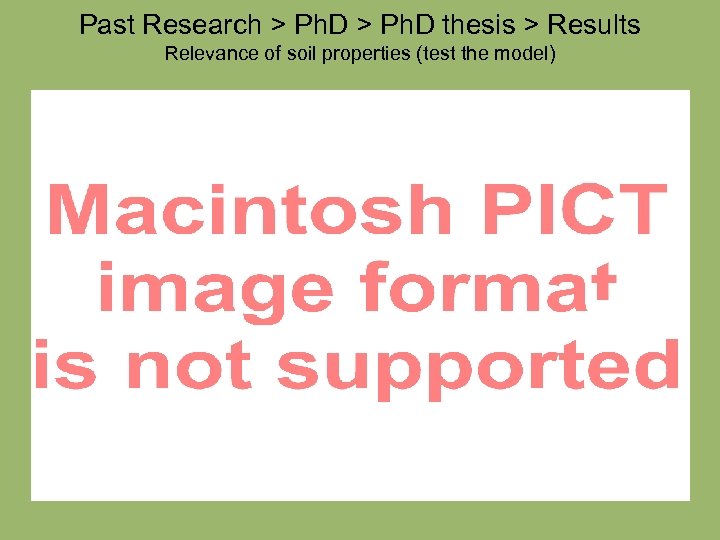 Past Research > Ph. D thesis > Results Relevance of soil properties (test the