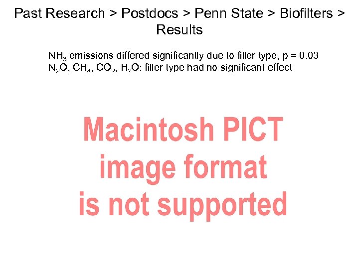 Past Research > Postdocs > Penn State > Biofilters > Results NH 3 emissions