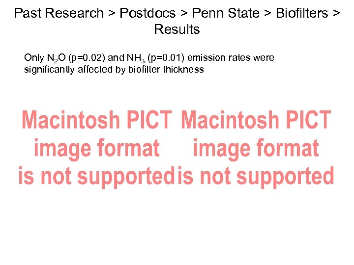 Past Research > Postdocs > Penn State > Biofilters > Results Only N 2