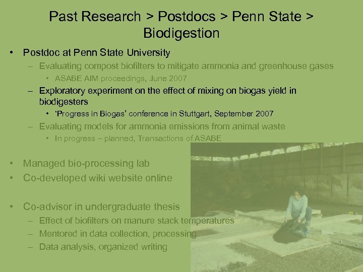 Past Research > Postdocs > Penn State > Biodigestion • Postdoc at Penn State