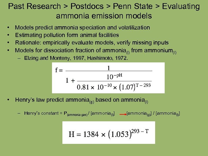 Past Research > Postdocs > Penn State > Evaluating ammonia emission models • •