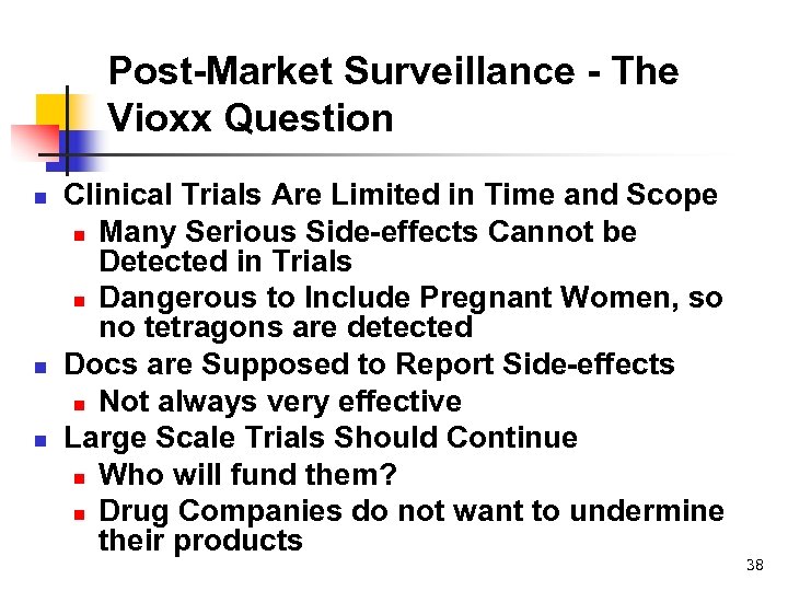 Post-Market Surveillance - The Vioxx Question n Clinical Trials Are Limited in Time and